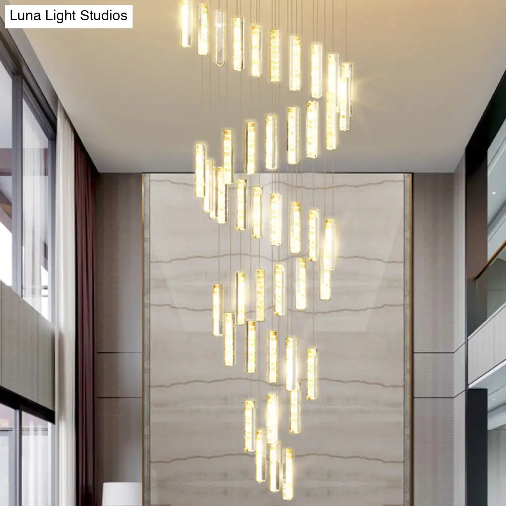 Modern Crystal Rectangle Drop Pendant Light For Stairway - Multiple Sizes