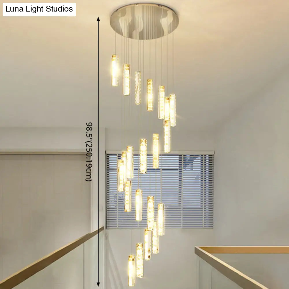 Modern Crystal Rectangle Drop Pendant Light For Stairway - Multiple Sizes