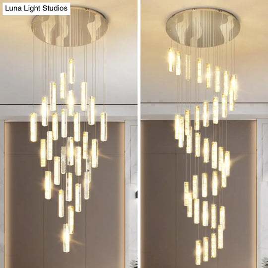 Modern Crystal Rectangle Drop Pendant Light For Stairway - Multiple Sizes