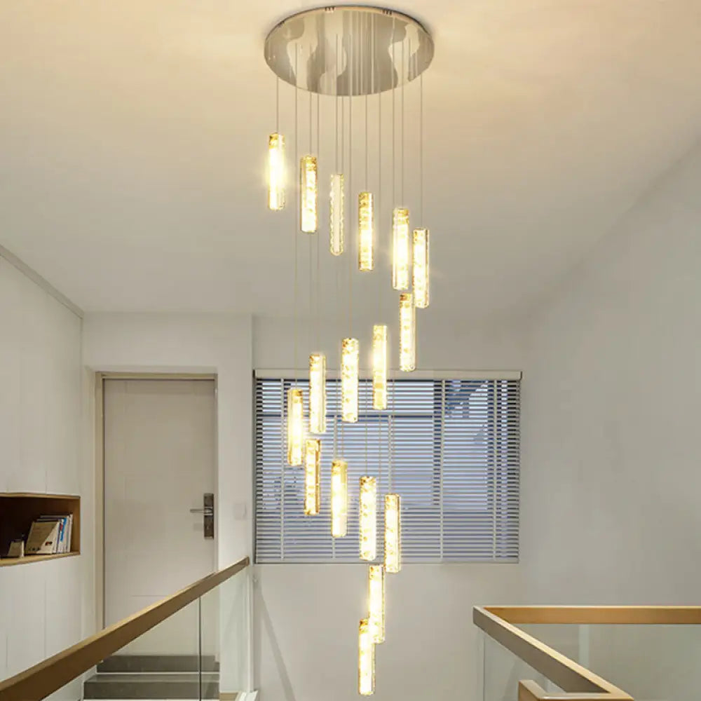 Modern Crystal Rectangle Drop Pendant Light For Stairway - Multiple Sizes 17 / Silver