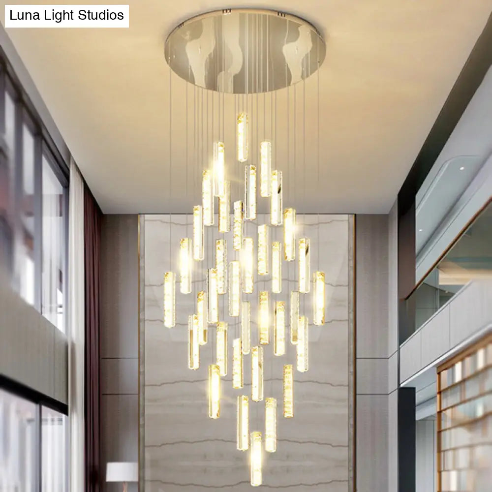 Modern Crystal Drop Pendant Light For Stairway - Multiple Rectangles 39 / Silver