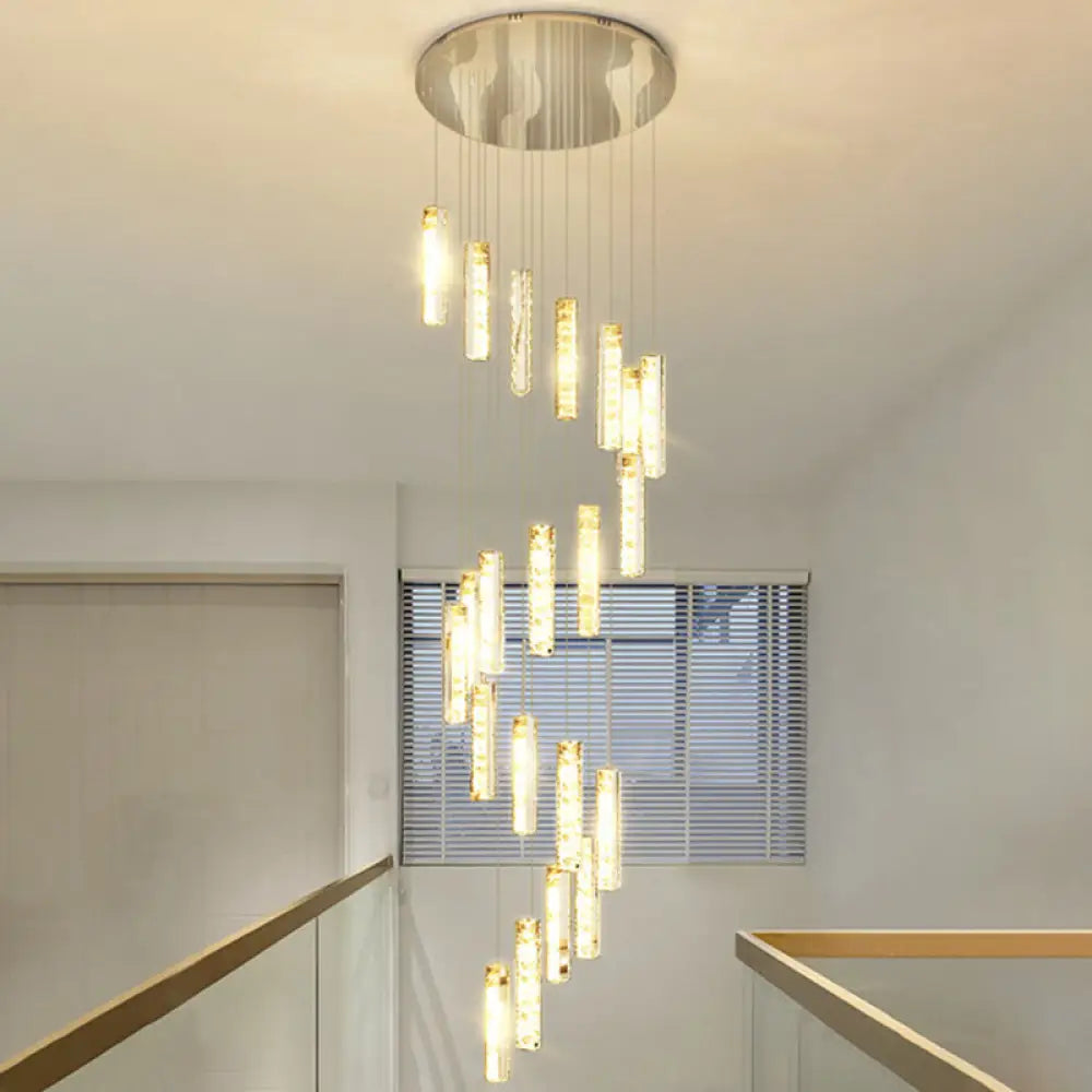 Modern Crystal Rectangle Drop Pendant Light For Stairway - Multiple Sizes 21 / Silver