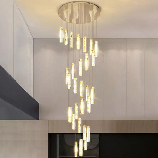 Modern Crystal Rectangle Drop Pendant Light For Stairway - Multiple Sizes 28 / Silver
