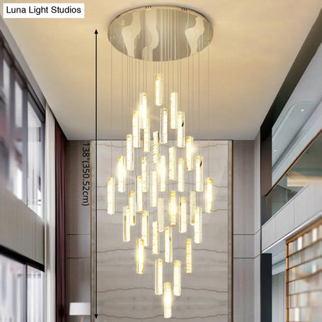 Modern Crystal Rectangle Drop Pendant Light For Stairway - Multiple Sizes