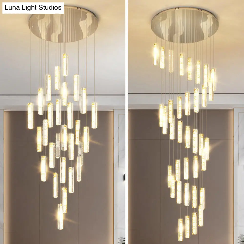 Modern Crystal Drop Pendant Light For Stairway - Multiple Rectangles