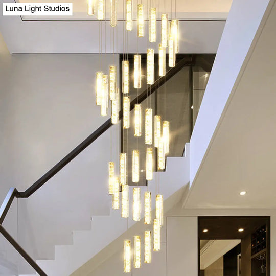 Modern Crystal Drop Pendant Light For Stairway - Multiple Rectangles