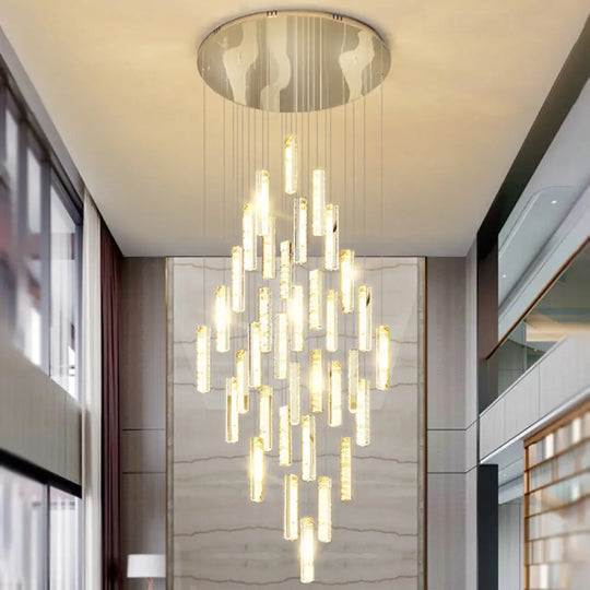 Modern Crystal Rectangle Drop Pendant Light For Stairway - Multiple Sizes 39 / Silver