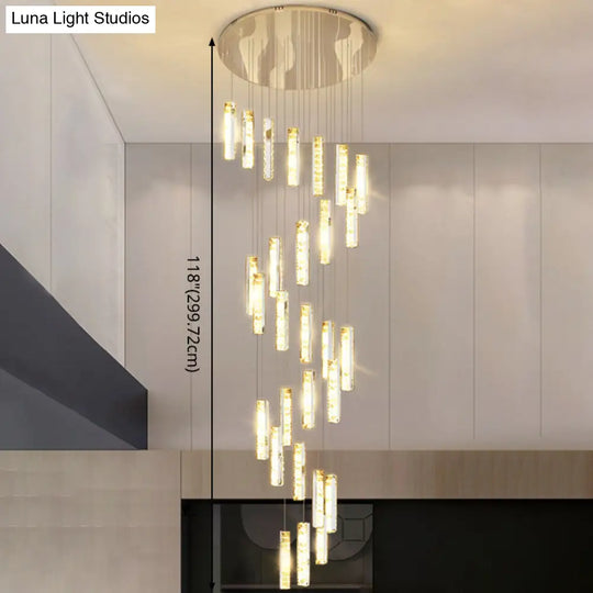 Modern Crystal Rectangle Drop Pendant Light For Stairway - Multiple Sizes