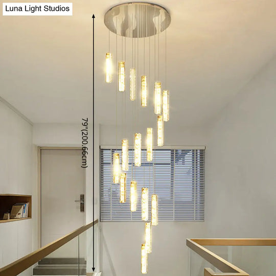 Modern Crystal Drop Pendant Light For Stairway - Multiple Rectangles