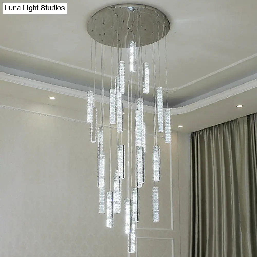 Modern Crystal Rectangle Drop Pendant Light For Stairway - Multiple Sizes