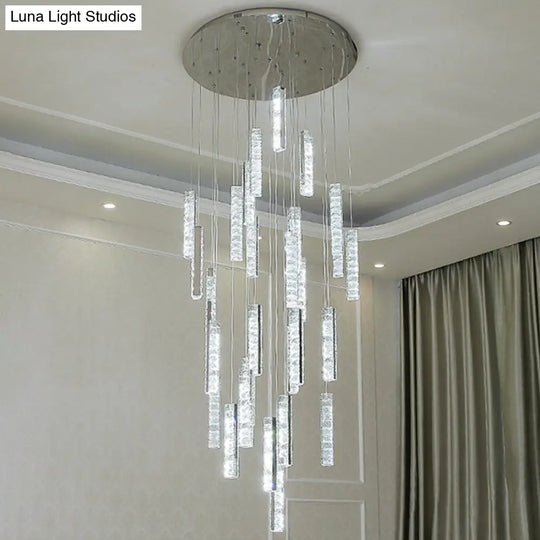 Modern Crystal Rectangle Drop Pendant Light For Stairway - Multiple Sizes