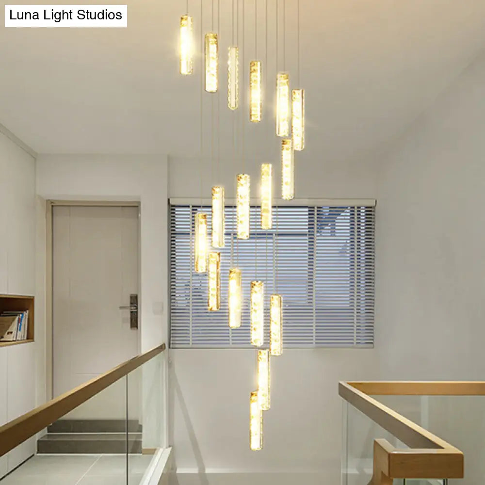 Modern Crystal Rectangle Drop Pendant Light For Stairway - Multiple Sizes