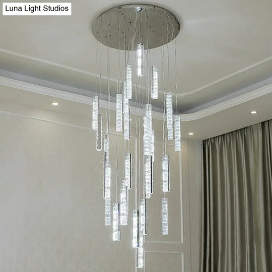 Modern Crystal Drop Pendant Light For Stairway - Multiple Rectangles