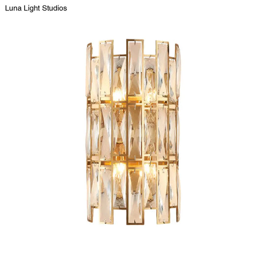 Modern Crystal Rectangle Wall Sconce - Gold 11/17 Wide Cylinder Surface 2/4 Lights Mounted Lighting