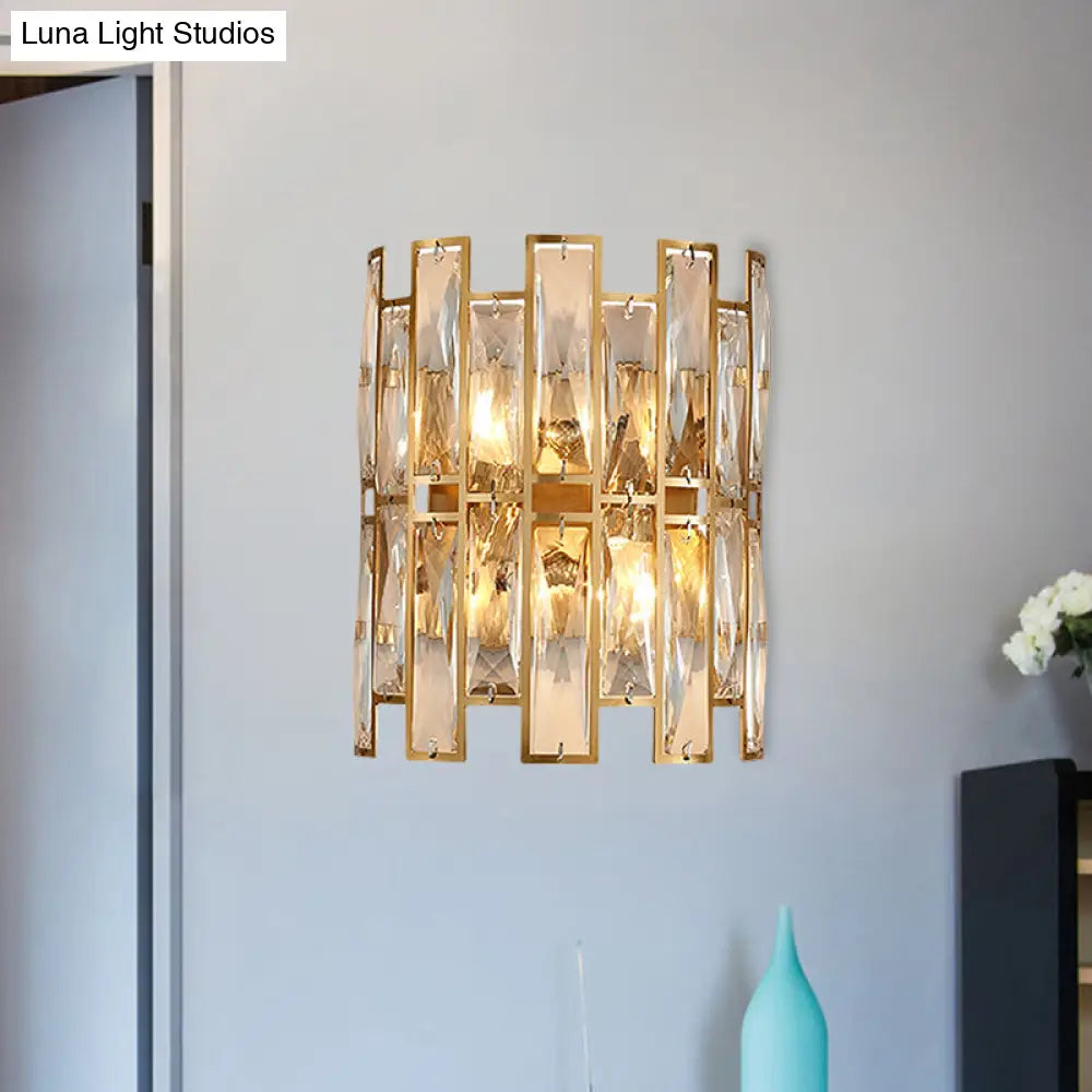 Modern Crystal Rectangle Wall Sconce - Gold 11/17 Wide Cylinder Surface 2/4 Lights Mounted Lighting