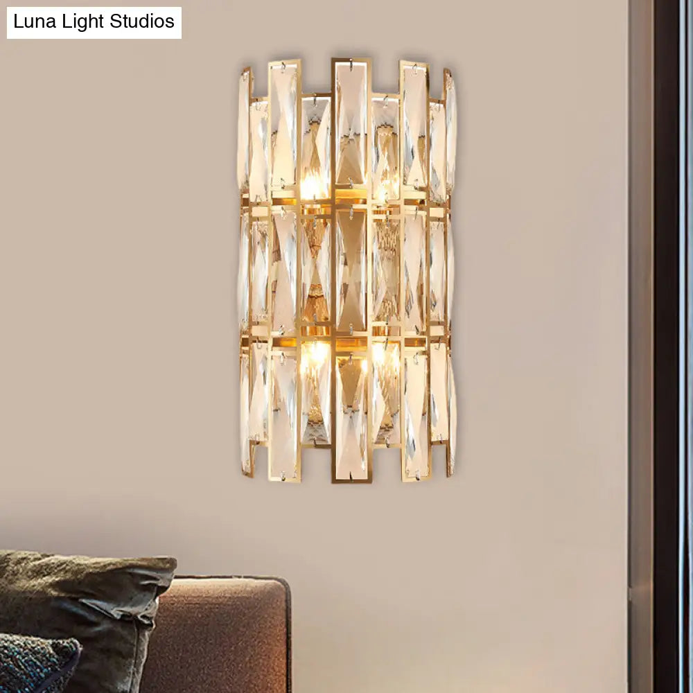 Modern Crystal Rectangle Wall Sconce - Gold 11/17 Wide Cylinder Surface 2/4 Lights Mounted Lighting