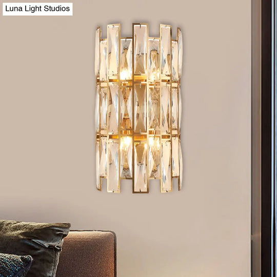 Modern Crystal Rectangle Wall Sconce - Gold 11/17 Wide Cylinder Surface 2/4 Lights Mounted Lighting