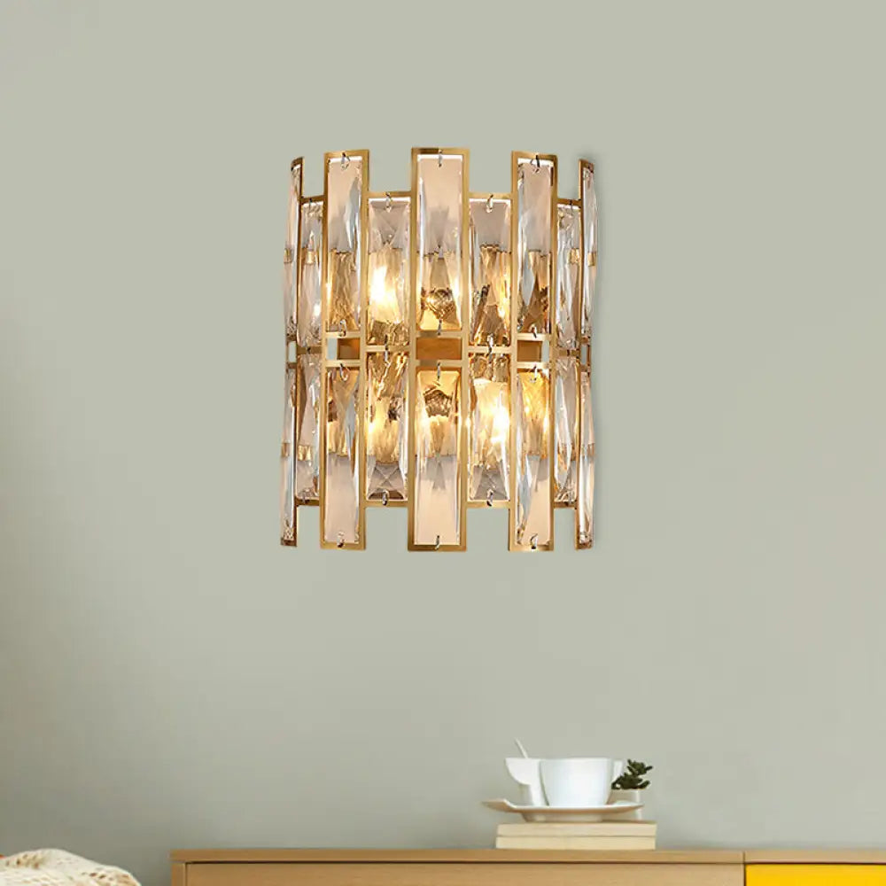 Modern Crystal Rectangle Wall Sconce - Gold 11/17 Wide Cylinder Surface 2/4 Lights Mounted Lighting