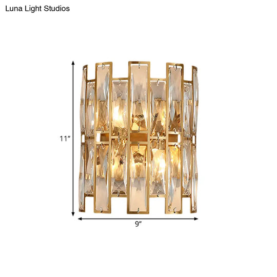 Modern Crystal Rectangle Wall Sconce - Gold 11/17 Wide Cylinder Surface 2/4 Lights Mounted Lighting