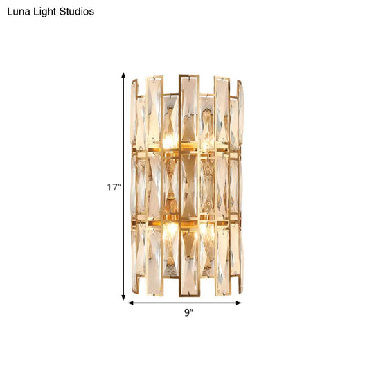 Modern Crystal Rectangle Wall Sconce - Gold 11/17 Wide Cylinder Surface 2/4 Lights Mounted Lighting