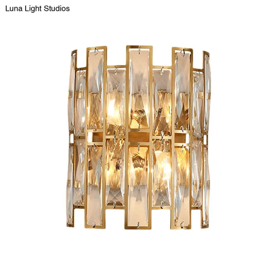 Modern Crystal Rectangle Wall Sconce - Gold 11/17 Wide Cylinder Surface 2/4 Lights Mounted Lighting