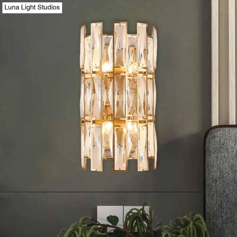 Modern Crystal Rectangle Wall Sconce - Gold 11/17 Wide Cylinder Surface 2/4 Lights Mounted Lighting