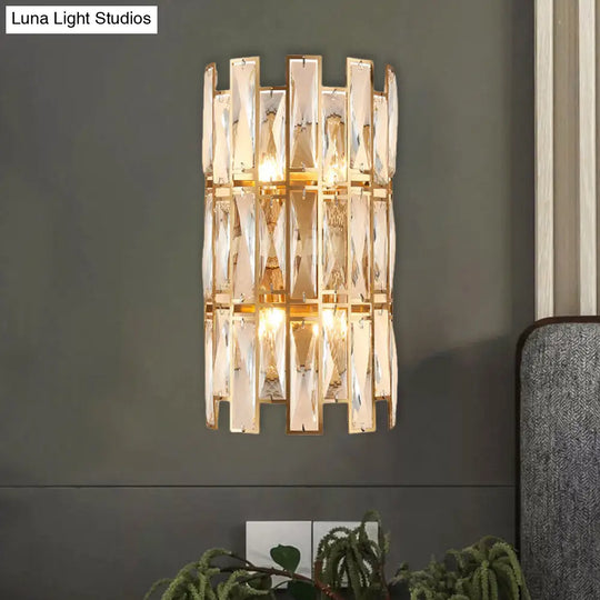 Modern Crystal Rectangle Wall Sconce - Gold 11/17 Wide Cylinder Surface 2/4 Lights Mounted Lighting