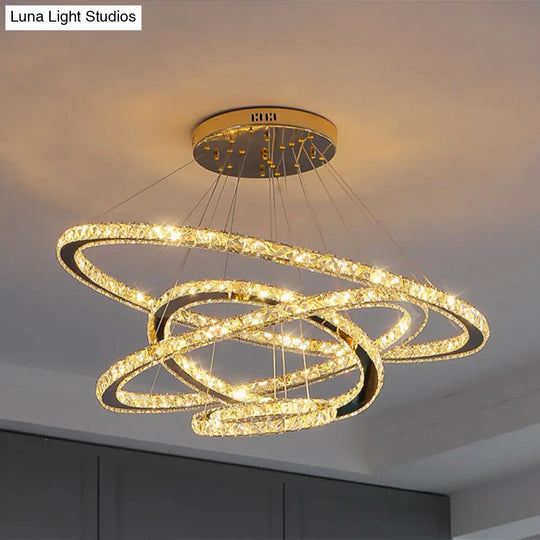 Modern Crystal Ring Chandelier Pendant Light For Living Room Stainless-Steel / 16+23.5+31.5+39