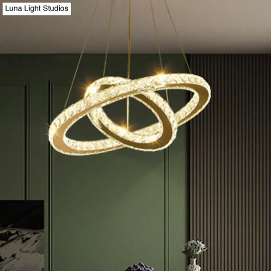 Modern Crystal Ring Chandelier Pendant Light For Living Room Stainless-Steel / 12+19.5