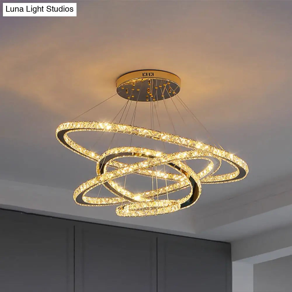 Modern Crystal Ring Chandelier Pendant Light For Living Room Stainless-Steel / 8+16+23.5+31.5