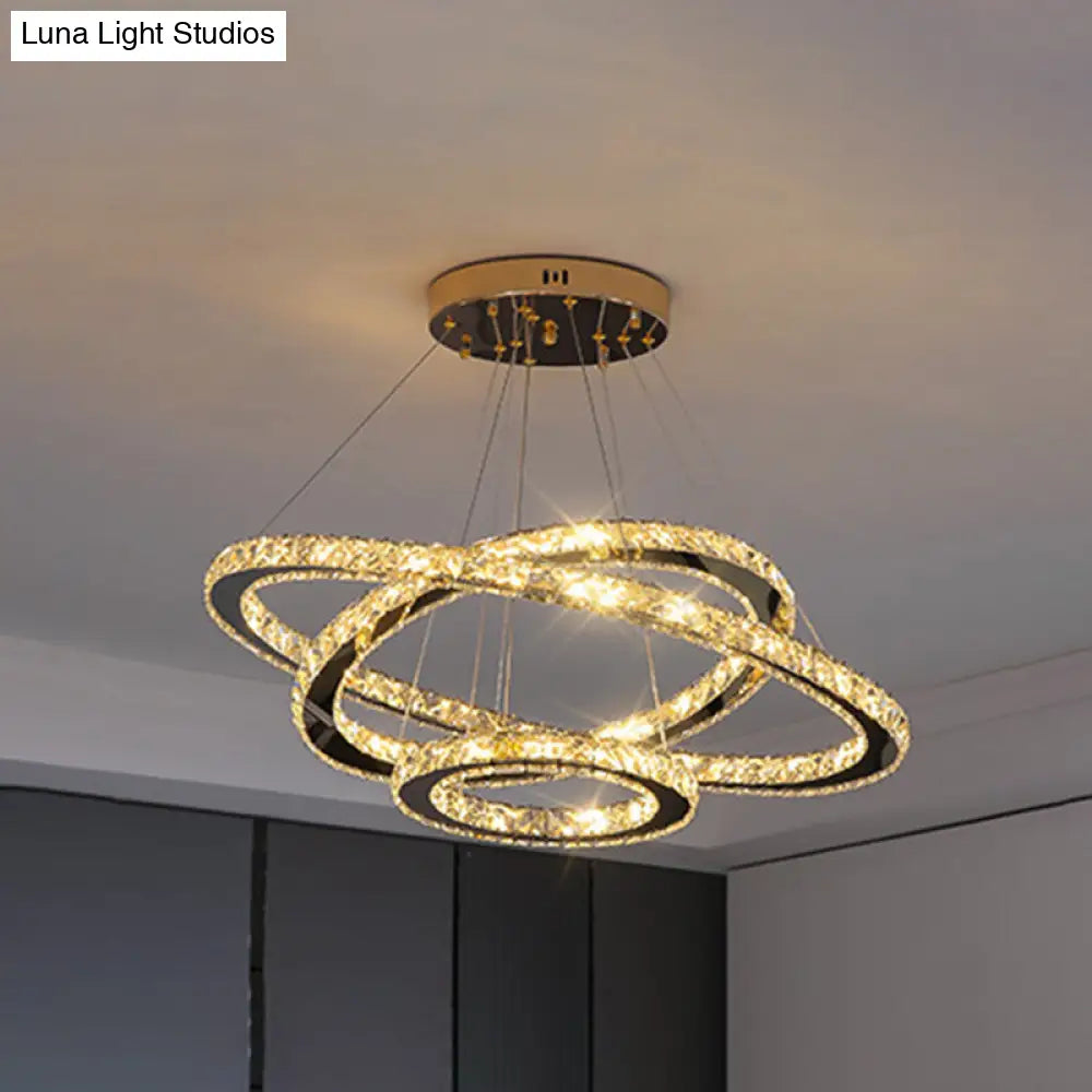 Modern Crystal Ring Chandelier Pendant Light For Living Room Stainless-Steel / 12+19.5+27.5