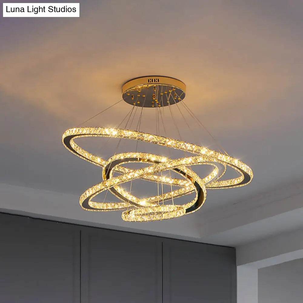 Modern Crystal Ring Chandelier Pendant Light For Living Room Stainless-Steel / 6+12+19.5+27.5