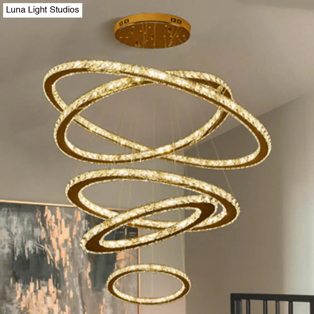 Modern Crystal Ring Chandelier Pendant Light For Living Room Stainless-Steel / 6+12+19.5+27.5+35.5
