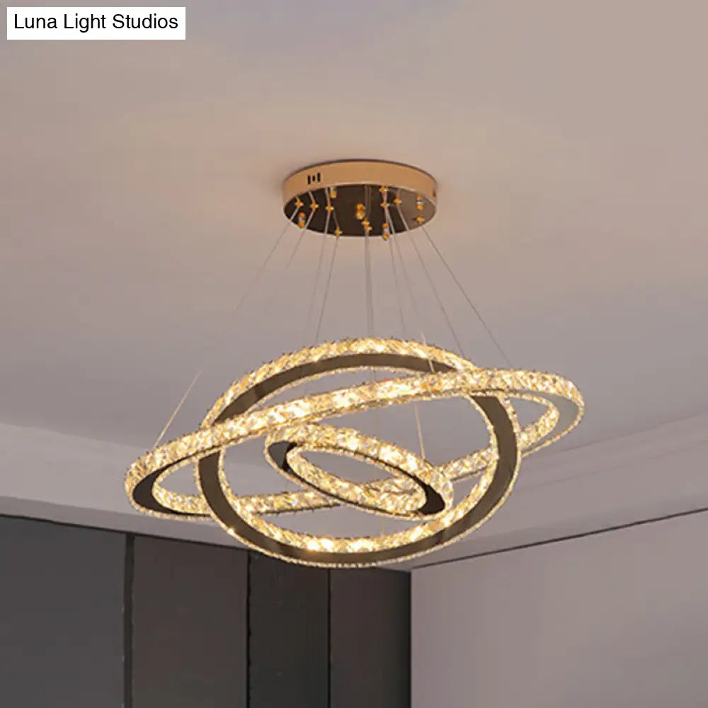 Modern Crystal Ring Chandelier Pendant Light For Living Room Stainless-Steel / 6+12+19.5