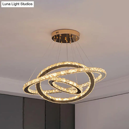 Modern Crystal Ring Chandelier Pendant Light For Living Room Stainless-Steel / 6+12+19.5
