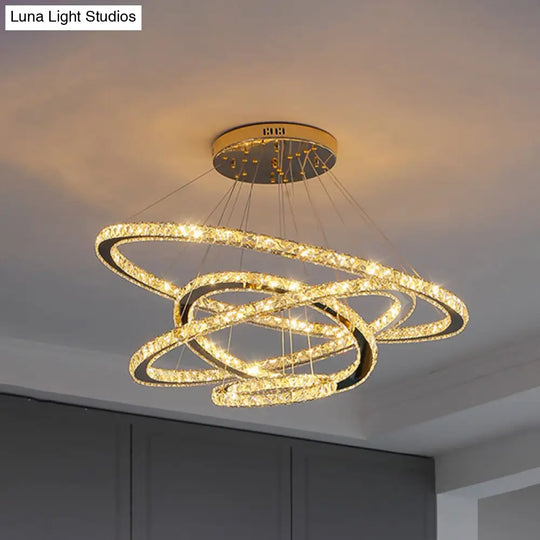 Modern Crystal Ring Chandelier Pendant Light For Living Room Stainless-Steel / 12+19.5+27.5+35.5