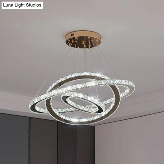 Modern Crystal Ring Chandelier Pendant Light For Living Room Stainless-Steel / 8+16+23.5