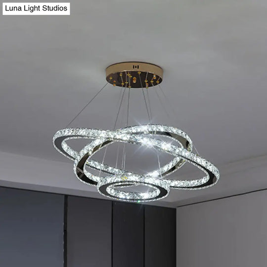Modern Crystal Ring Chandelier Pendant Light For Living Room Stainless-Steel / 16+23.5+31.5