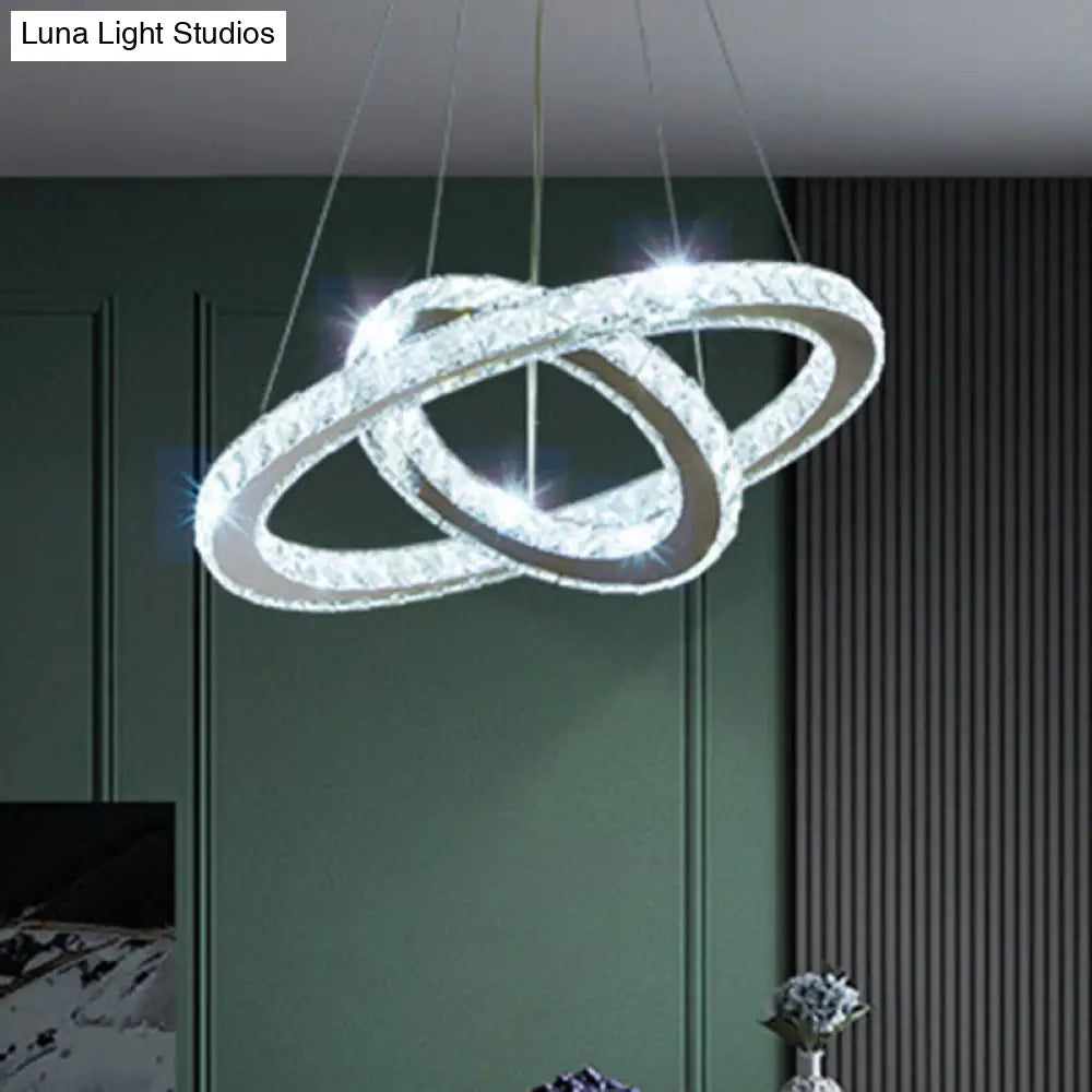 Modern Crystal Ring Chandelier Pendant Light For Living Room Stainless-Steel / 8+16