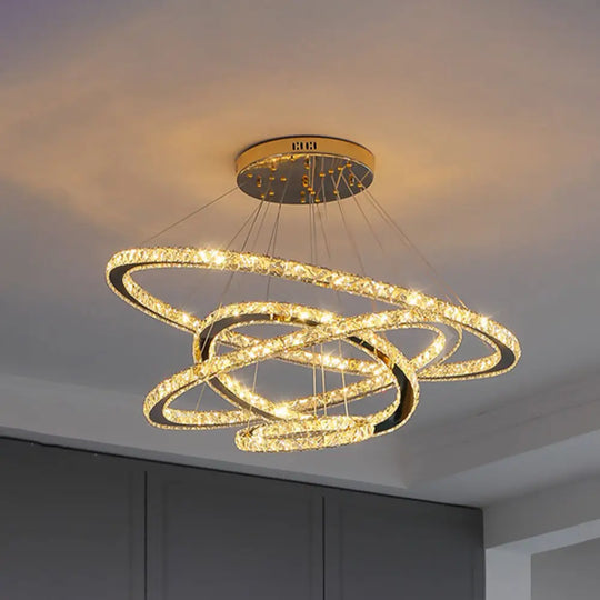Modern Crystal Ring Pendant Light For Living Room Stainless-Steel / 12’ + 19.5’ + 27.5’ + 35.5’