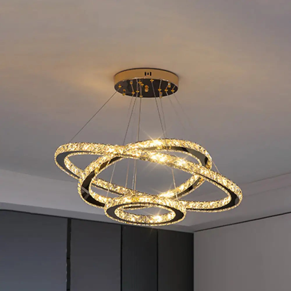 Modern Crystal Ring Pendant Light For Living Room Stainless-Steel / 12’ + 19.5’ + 27.5’