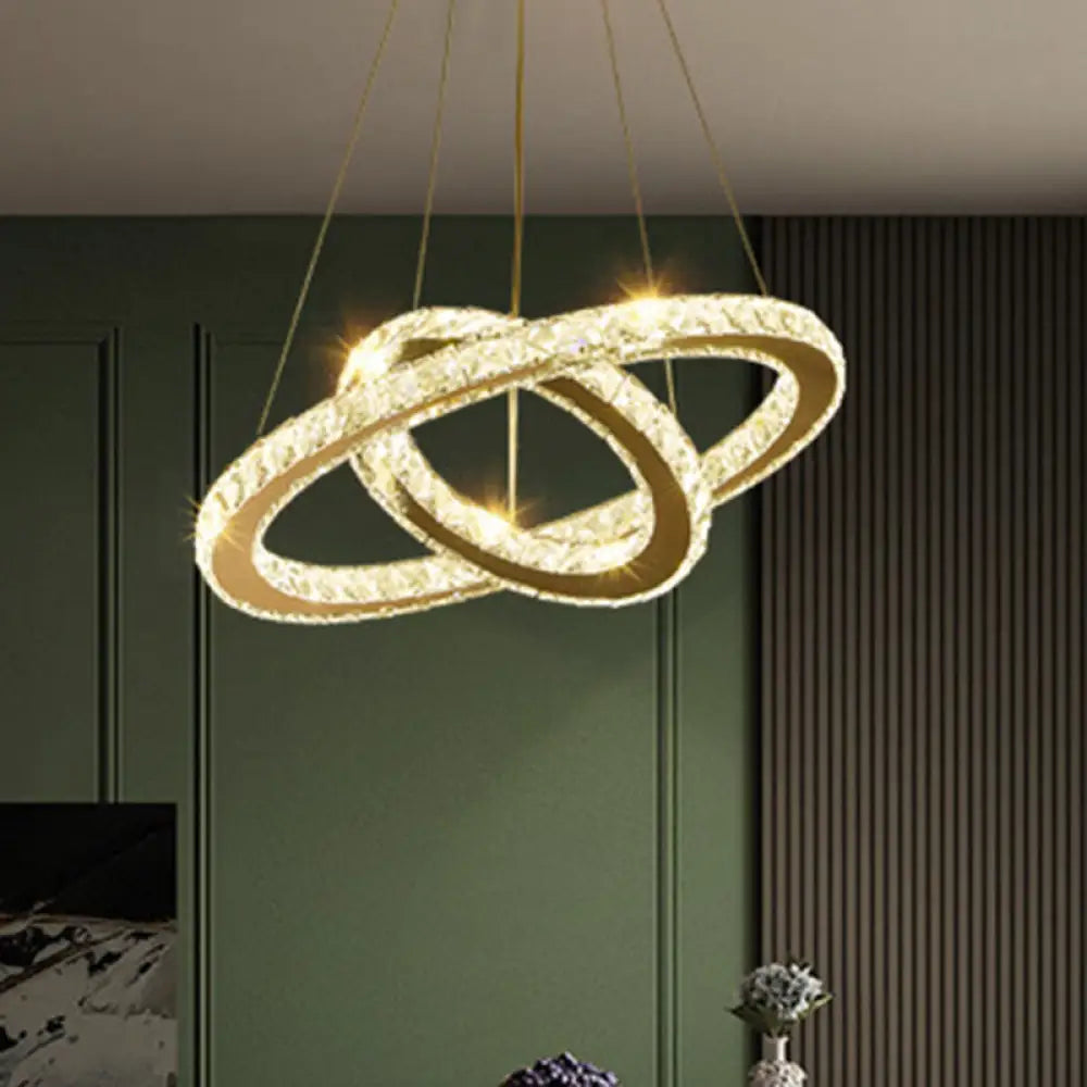 Modern Crystal Ring Pendant Light For Living Room Stainless-Steel / 12’ + 19.5’
