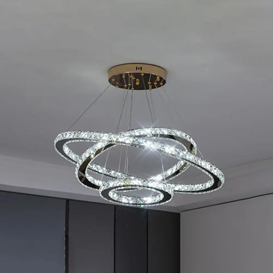 Modern Crystal Ring Pendant Light For Living Room Stainless-Steel / 16’ + 23.5’ + 31.5’