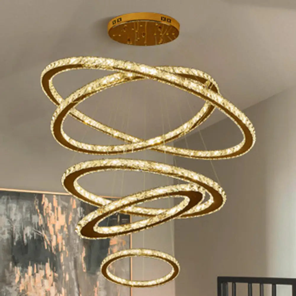 Modern Crystal Ring Pendant Light For Living Room Stainless-Steel / 6’ + 12’ + 19.5’ + 27.5’ + 35.5’