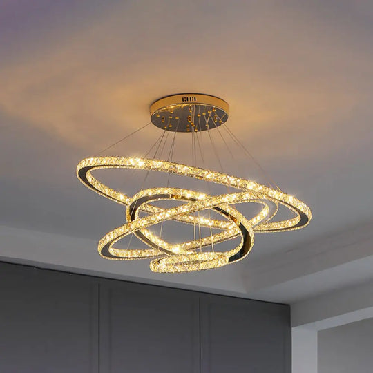 Modern Crystal Ring Pendant Light For Living Room Stainless-Steel / 6’ + 12’ + 19.5’ + 27.5’