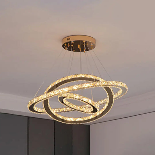 Modern Crystal Ring Pendant Light For Living Room Stainless-Steel / 6’ + 12’ + 19.5’