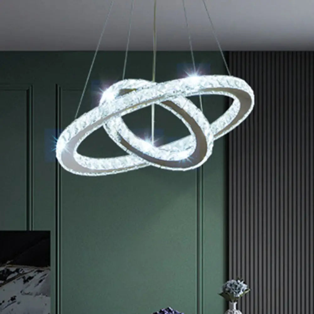 Modern Crystal Ring Pendant Light For Living Room Stainless-Steel / 8’ + 16’