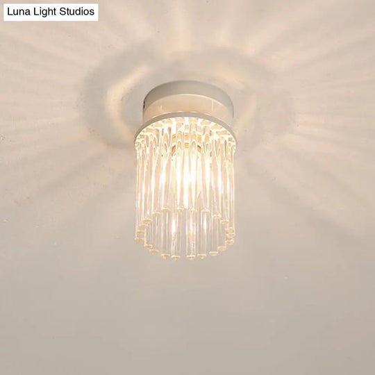 Modern Crystal Rod Ceiling Light Fixture - White Petal Flush Mount With 1/3/5 Lights