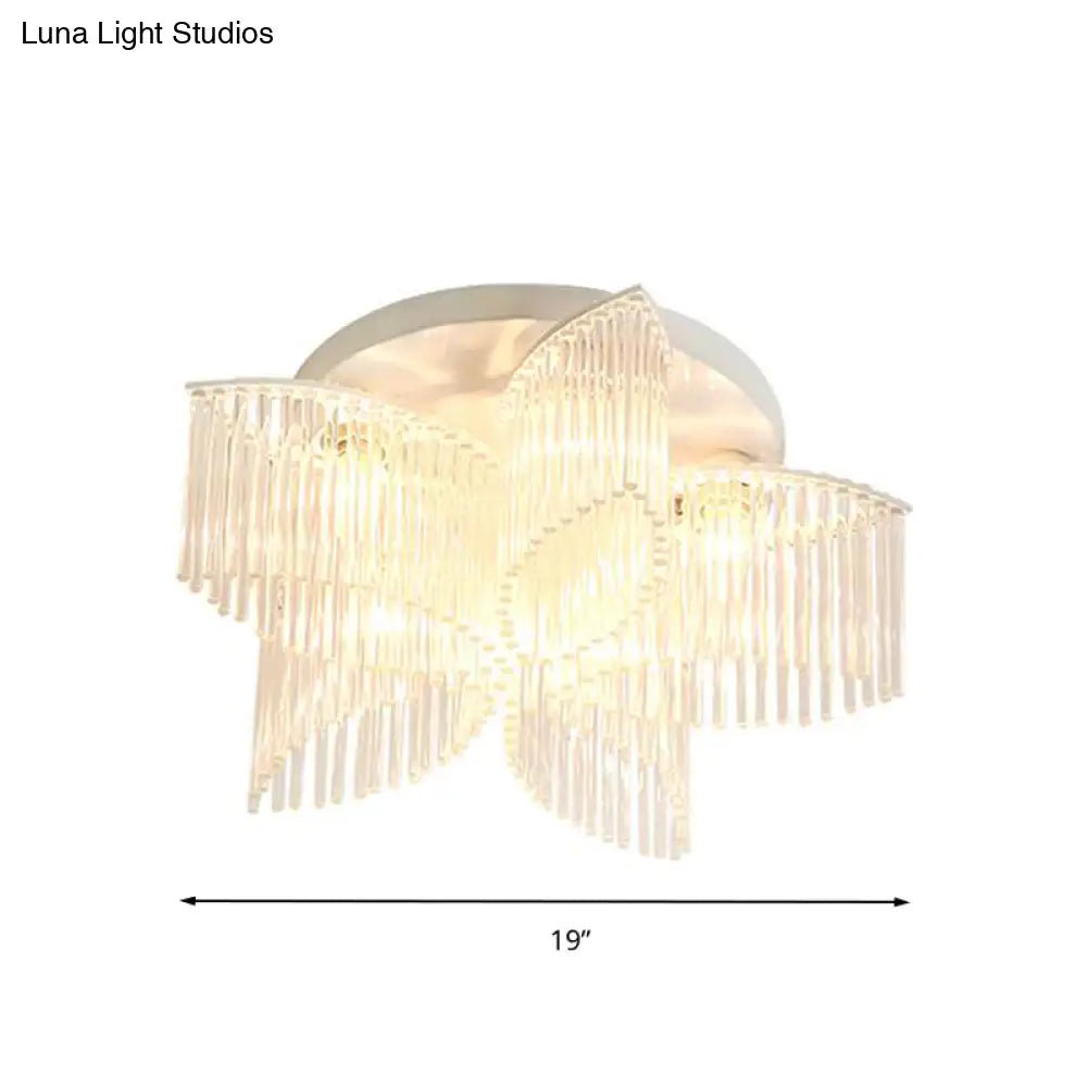 Modern Crystal Rod Ceiling Light Fixture - White Petal Flush Mount With 1/3/5 Lights