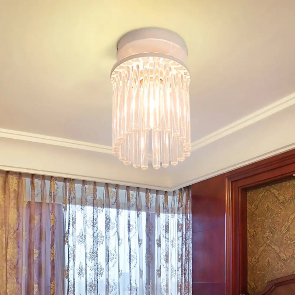 Modern Crystal Rod Ceiling Light Fixture - White Petal Flush Mount With 1/3/5 Lights 1 /